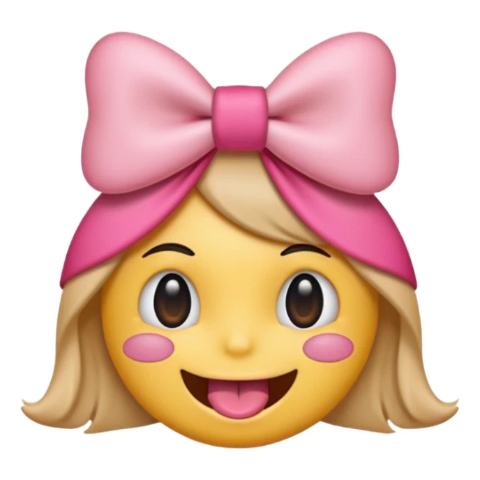 Emoji with smile and tounge with pink bow on head sticker