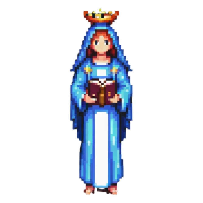 divine figure with a Bible, pixel art style sticker
