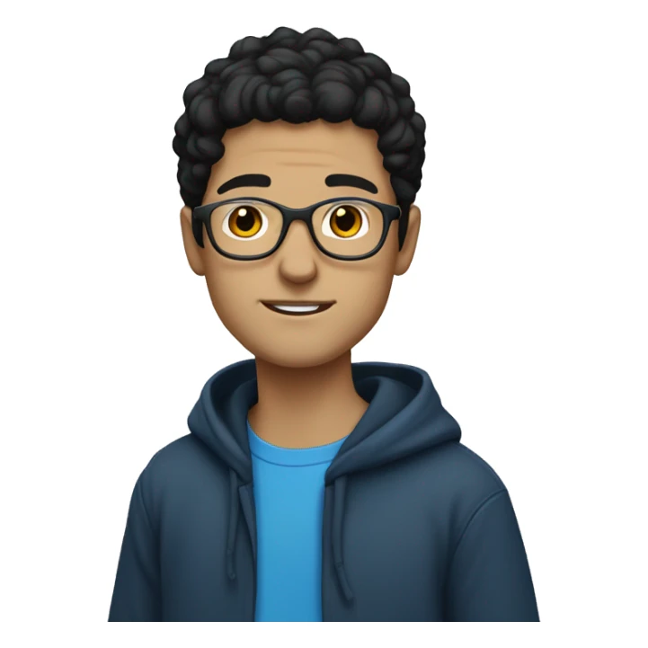 young white guy with black hair and rounded silver glasses with a blue hoodie on sticker