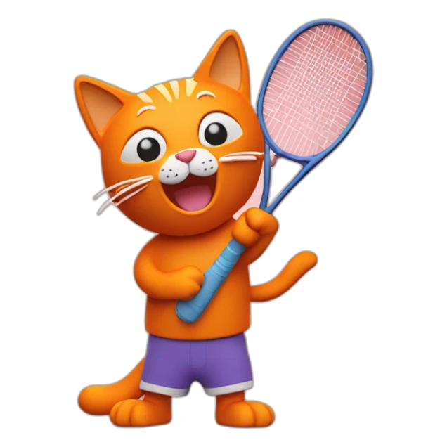 Orange Plasticine cat with a tennis racket in his hand sticker