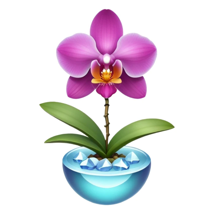 orchid with crystal growing from center sticker