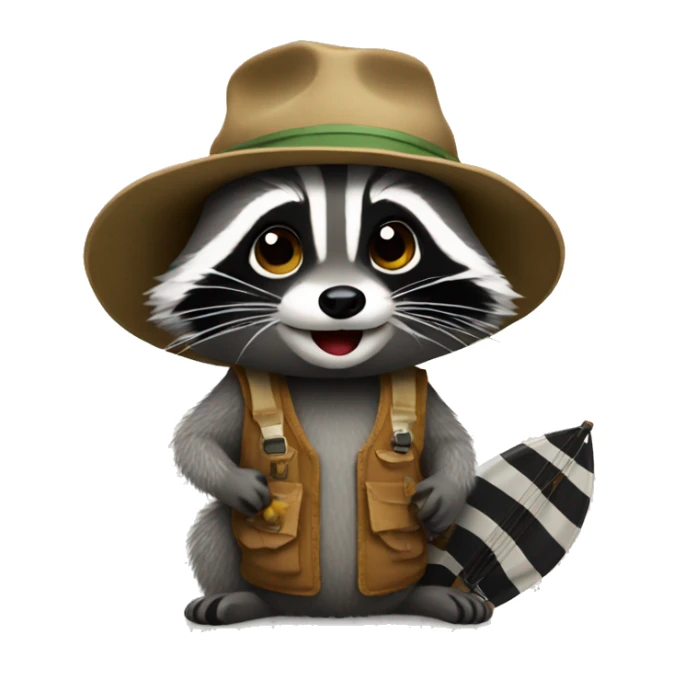 Raccoon wearing fishing hat sticker