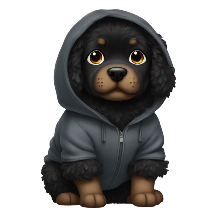 Black fluffy dog in hoodie sticker