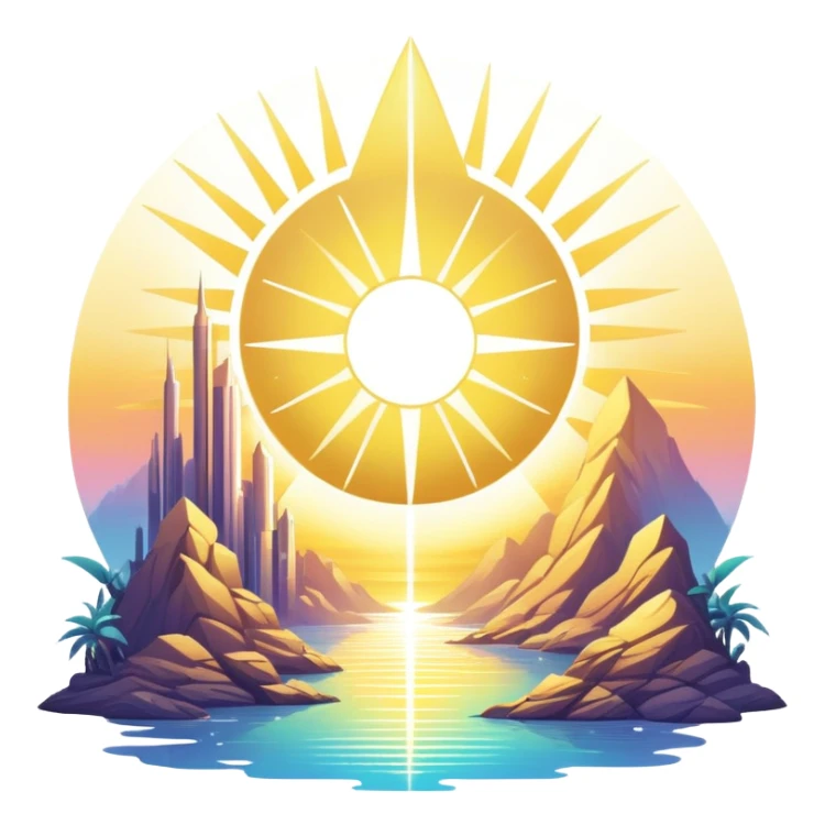 Epic complex detailed iridescent gradients white golden bright light solarpunk sunny aesthetic-scenery sticker