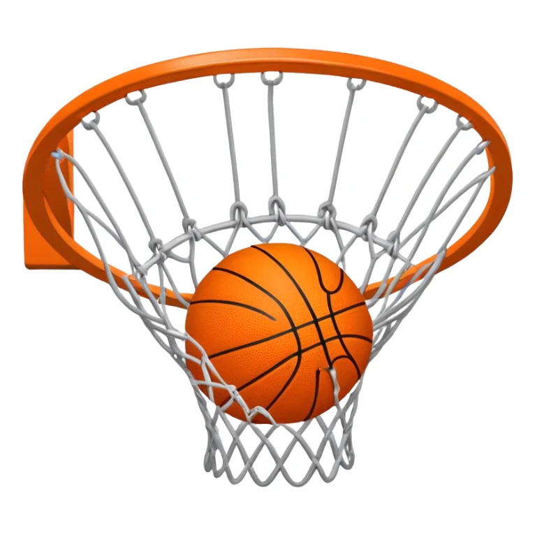 Basketball falling through the center of a hoop net, top view sticker