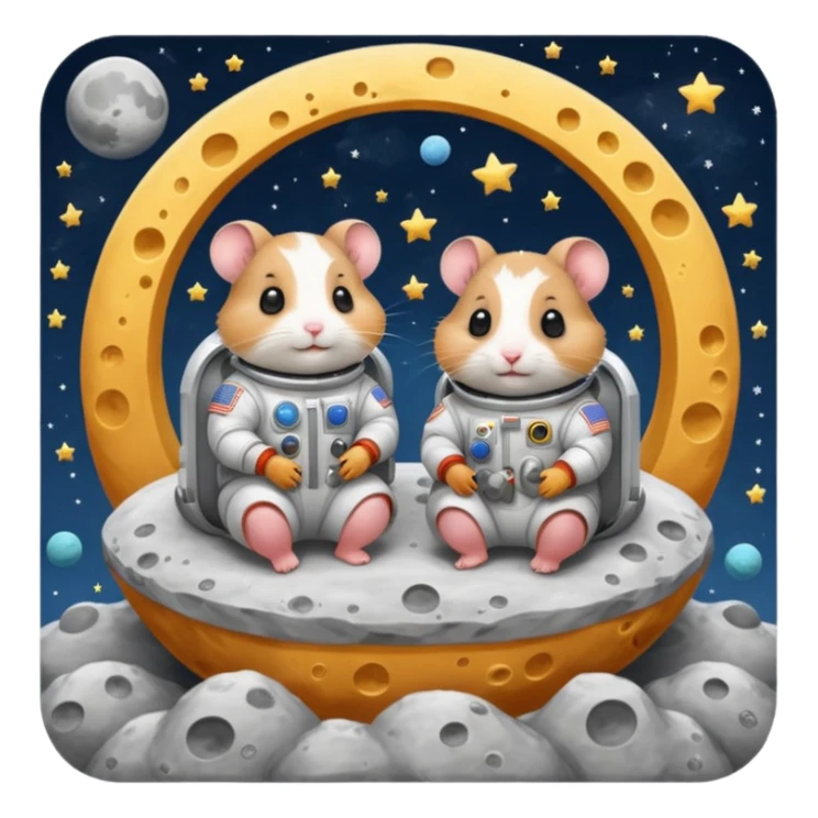 2 hamsters on top of the moon in space  sticker