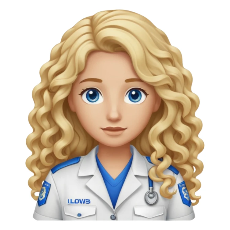 EMS personnel with long curly blonde hair and blue eyes sticker