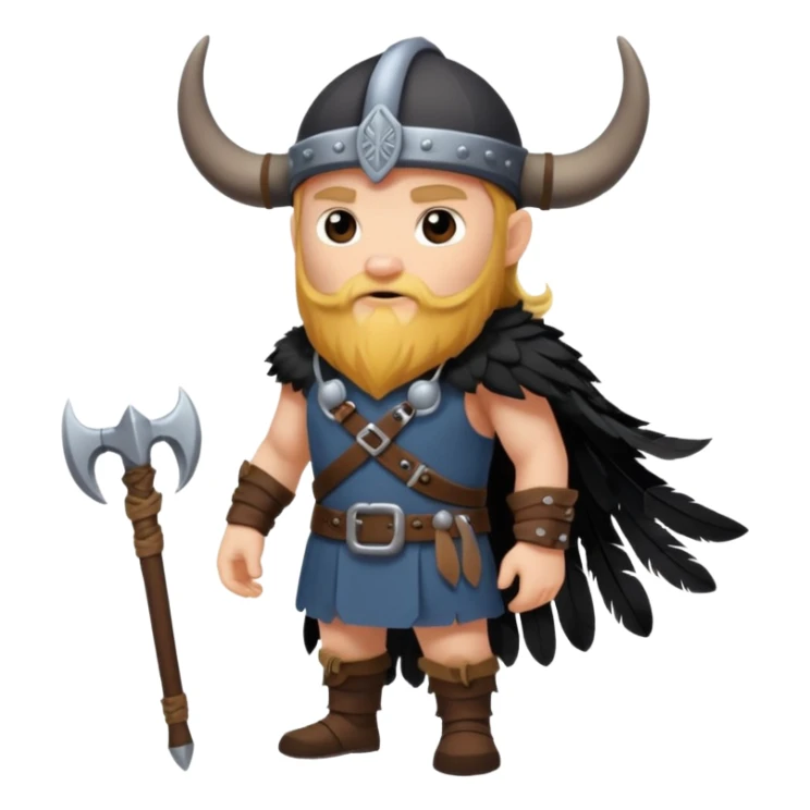 a cartoon Viking fully body raven with horned cap sticker