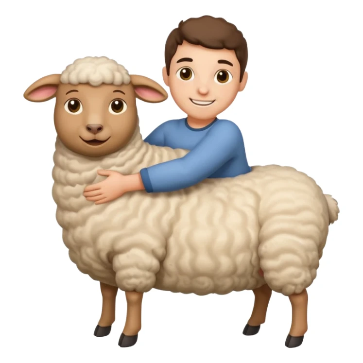person clinging to belly of sheep sticker