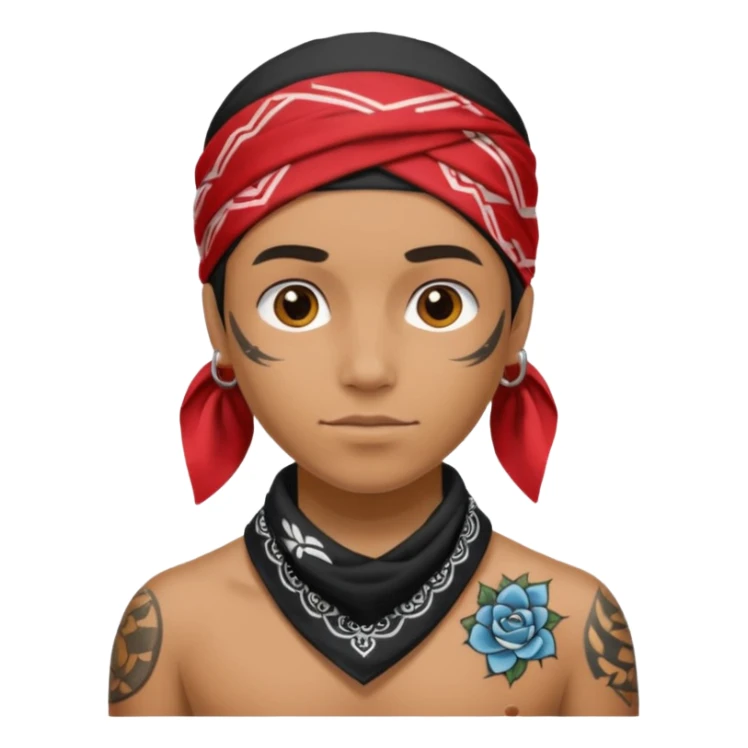 a human with bandana and tattoo sticker