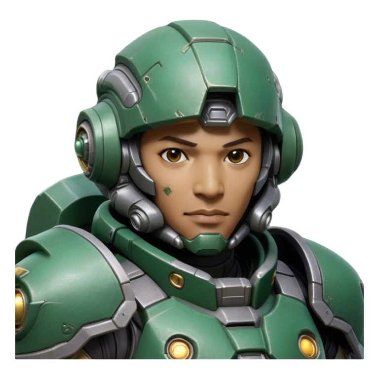 Cinematic Realistic StarCraft Terran Marine Portrait, head tilted dramatically with an exaggeratedly amused expression, blending futuristic grit with a hint of unexpected humor. His steely gaze and determined features, set against intricately detailed tactical armor in dark green and grey, are rendered with lifelike texture and dynamic lighting, high shine, dramatic yet whimsical, capturing the essence of a Terran Marine whose epic strength is accompanied by a playful edge. sticker