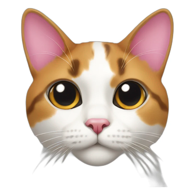 calico cat face with a pink nose and a white chin sticker