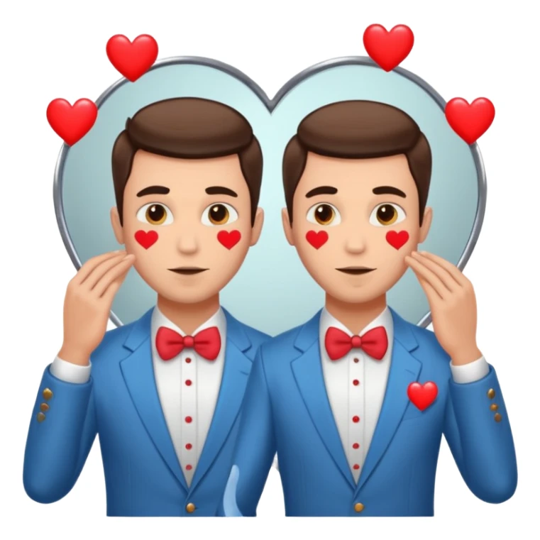 Narcissist fully dressed man with hearts instead of eyes looking in a mirror and admiring his reflection  sticker