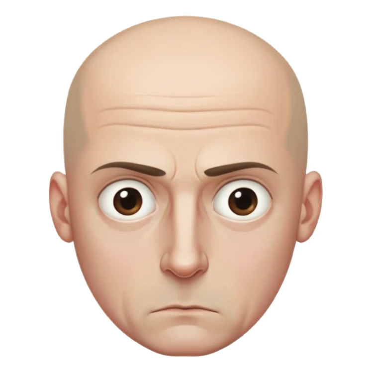 Steven Miller, bald, intense scowl, very narrow rectangular head, bottom lip sticking out, eyelids nearly shut and drooping on the outer sides sticker