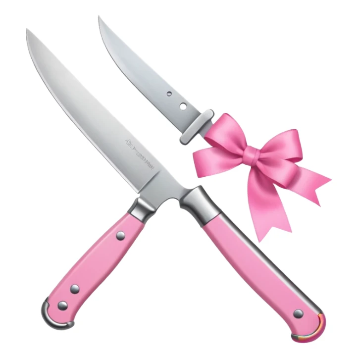 Only one object: a kitchen knife. A pink ribbon bow is tied directly on the knife handle. No other items. No decorations. Minimal emoji style sticker