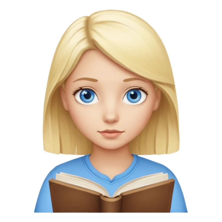 Blonde girl with blue eyes reading book sticker