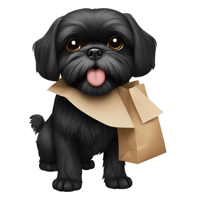 Black shih tzu carrying paper bag in mouth sticker