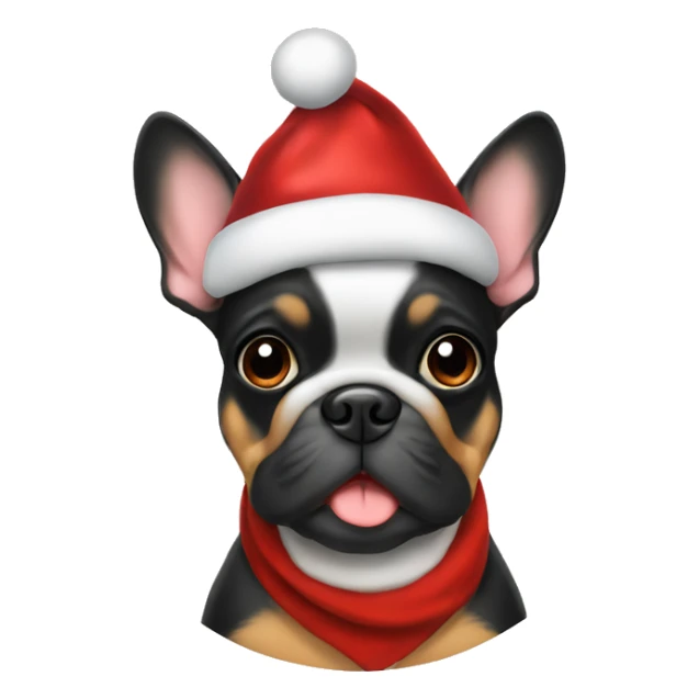 Black and tan frenchie wearing Santa hat sticker