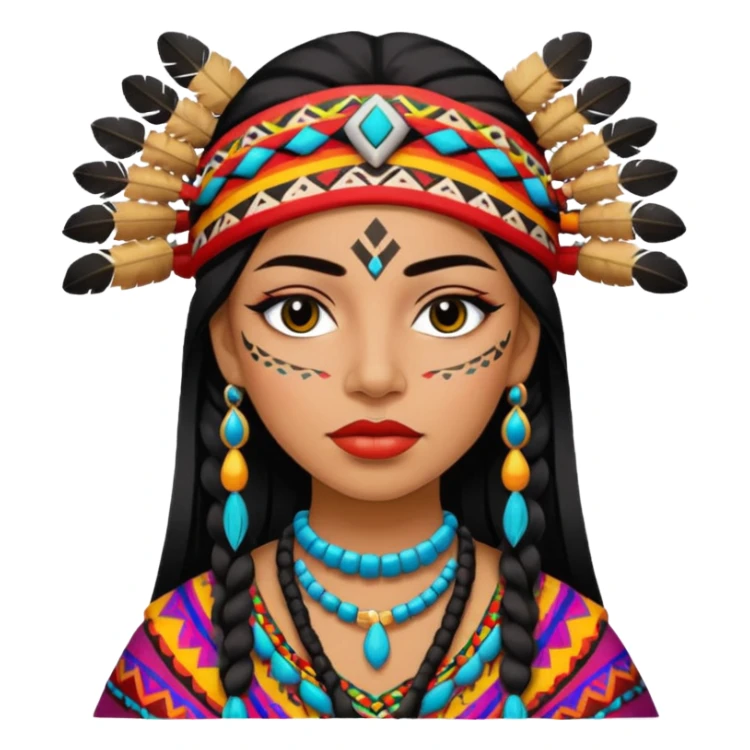 Indigenous, pretty lips, Indigenous clothes, medium skin, pretty bratz baddie, black eyeliner, colorful sticker