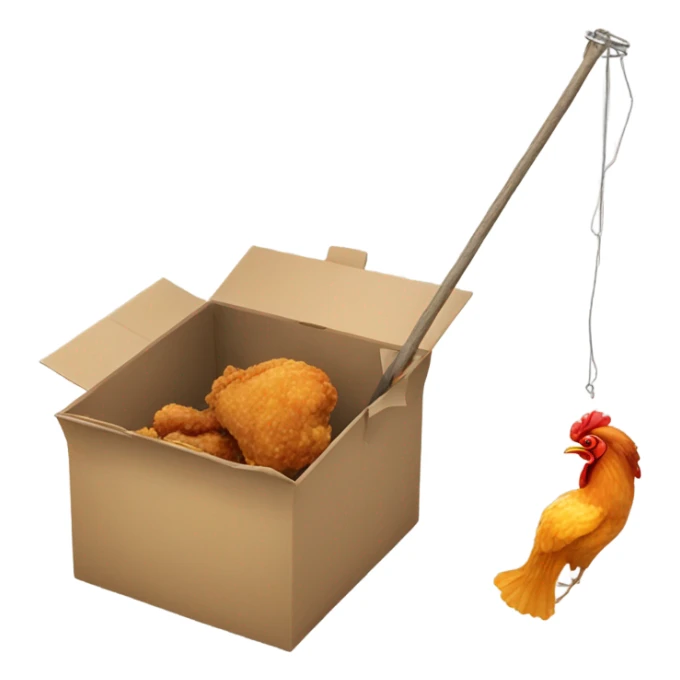 box trap with a stick holding it up and fried chiken as bait sticker