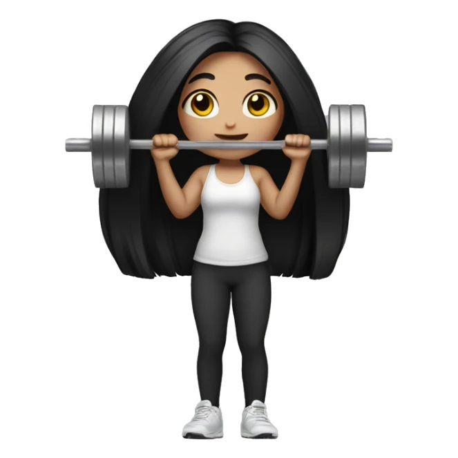 Pale girl with long black hair lifting weights sticker