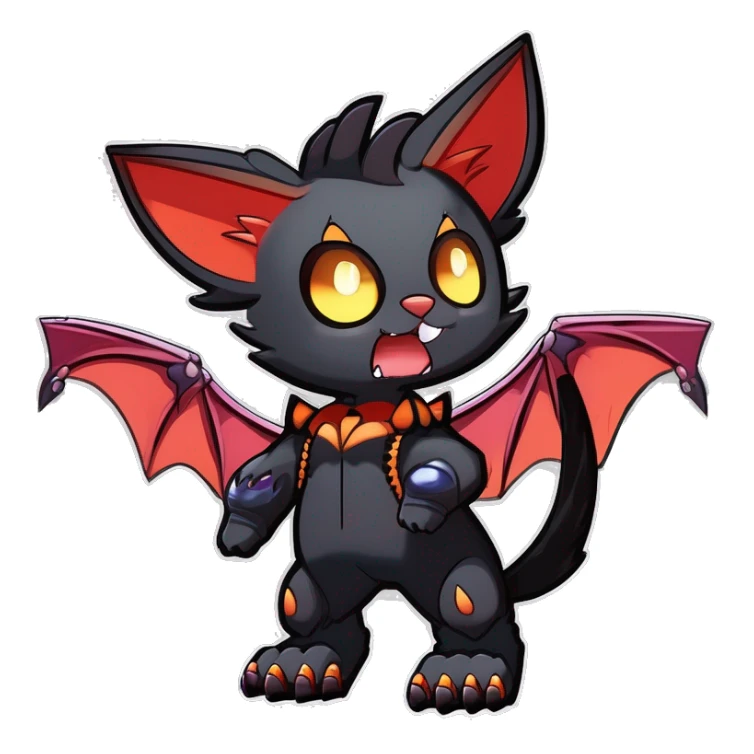 Black Cool Edgy Punk-Gothic Bat-winged Litten-Bat-cat-Fakemon full body sticker