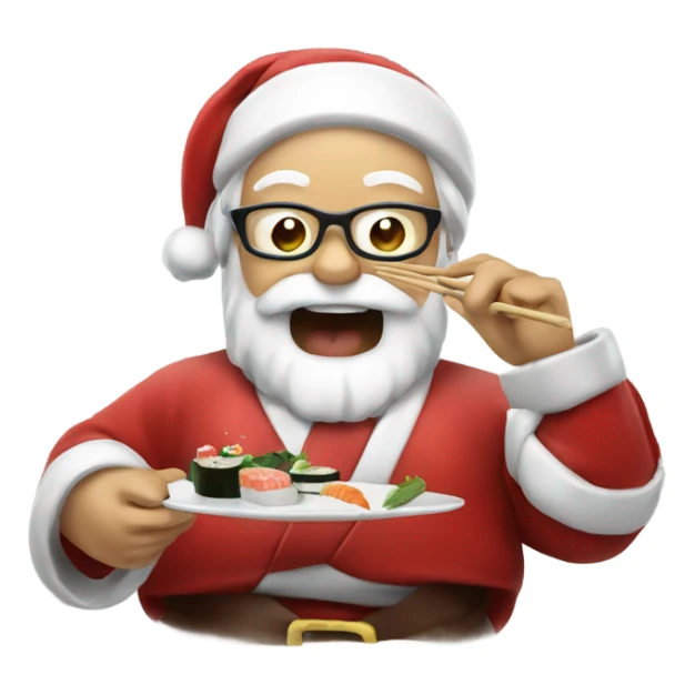 Santa eating sushi and clinking a glass sticker