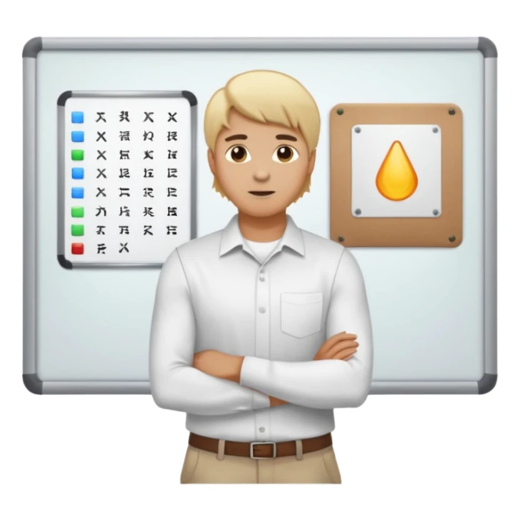 silhouette of a light-haired man standing next to a project board sticker