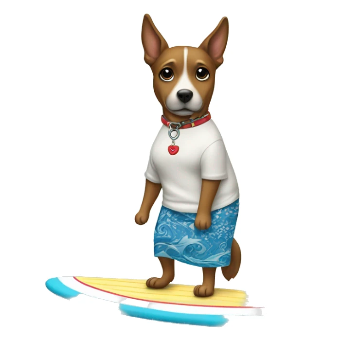 Dog in a skirt on a surf board￼￼ sticker