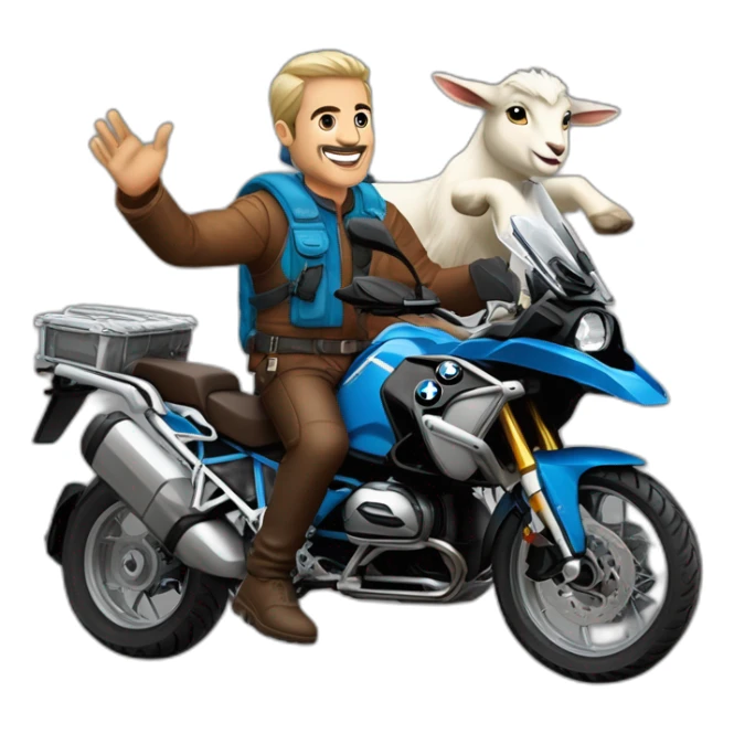 Francisco-Javier-Sans-Sánchez with Billy goat-beard, riding a BMW-R-1200-GS,waving sticker