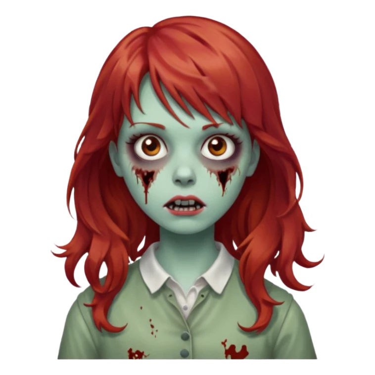 Uma zumbi garota com cabelo vermelho ondulado, medio e franja reta sticker