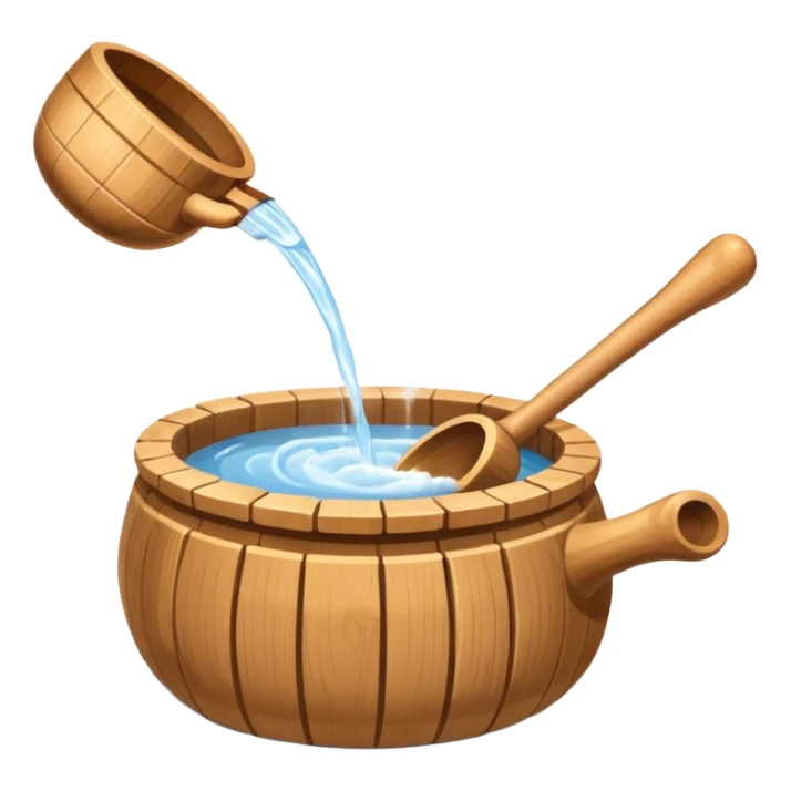 Ladle pouring water onto sauna rocks with steam sticker