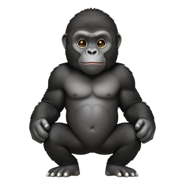 cinematic-friendly relaxed young gorilla-realistic-full-body-crouched on all fours on knuckles-emoji,-poised-with-confidence,-massive-arms-hanging-slightly-forward,-head-tilted-thoughtfully,-thick-black-fur, friendly ,-simplified-yet-realistic sticker