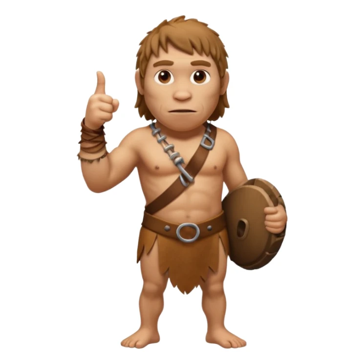 A full-bodied Neanderthal, dressed in a loincloth, points his thumb to the right
 sticker