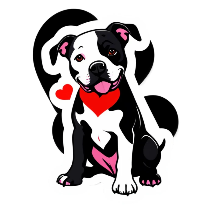 Black and white pit bull with hearts sticker