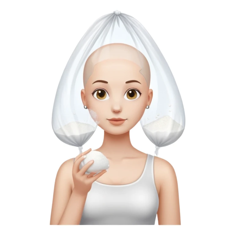 Bald girl holding a clear plastic bag with white powder  sticker