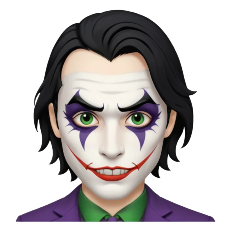 Faça uma pessoa com cabelo preto e pouco grande para frente com cara de coringa sticker