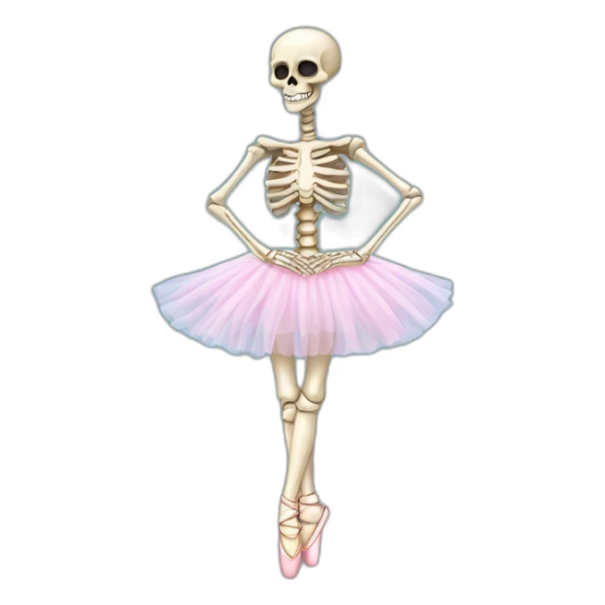 skeleton wearing ballet tutu and pointe shoes sticker