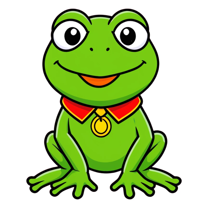 Kermit the Frog, green frog with a collar, cheerful expression sticker