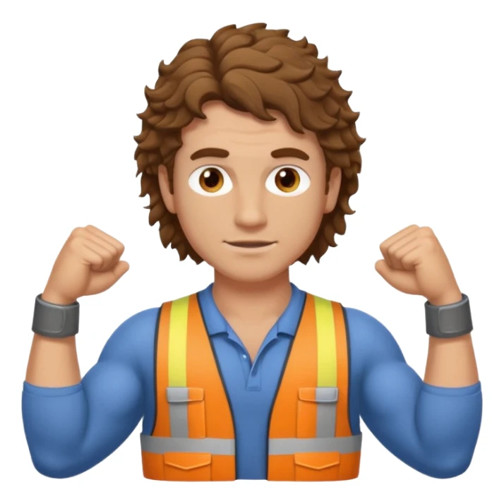 Hot white male builder with curly brown mullet hair and muscles sticker
