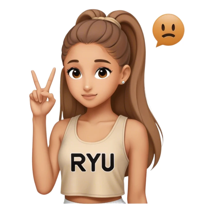 Ariana grande with ok doing sign and "ryu" written on toptank sticker