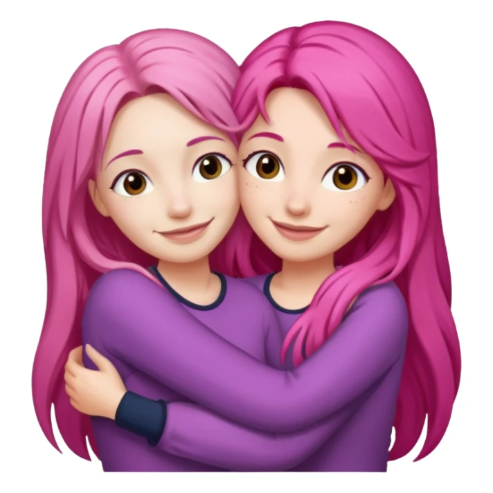 Surprisingly goofy once they open up. Strong, loyal, and incredibly supportive — but still hates wasting time. woman long pink hair hugging another woman with dark hair sticker