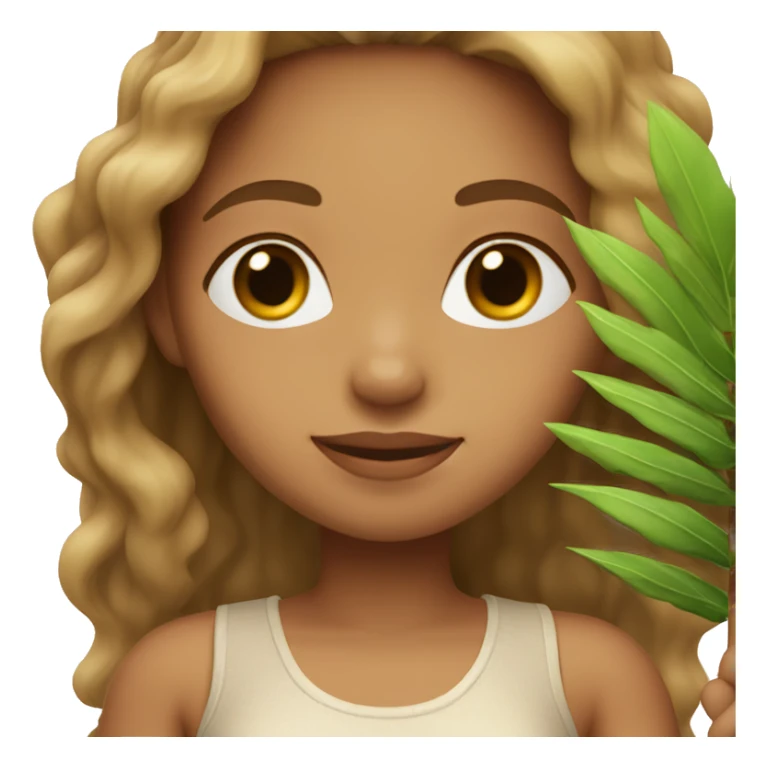 Light skin girl with light brown hair carrying small palm tree sticker