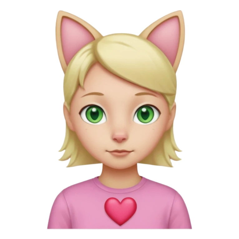 Squareded Ears Pink Skin Green Eyes Cat Shaped Pupils Heart Shaped Forehead Blonde Haired Pink Shirt  sticker