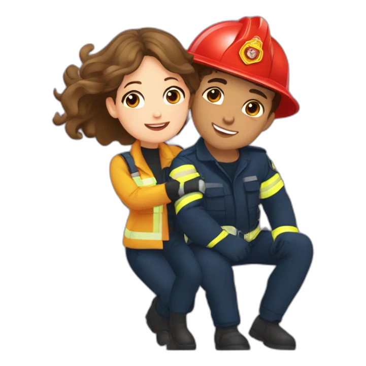 Jeune sapeurs pompiers qui fait un bisous à une copine sticker