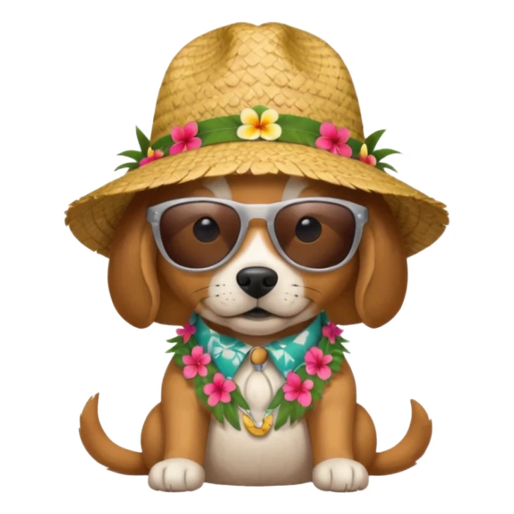 dog with sunglasses and straw hat, hawaii shirt sticker