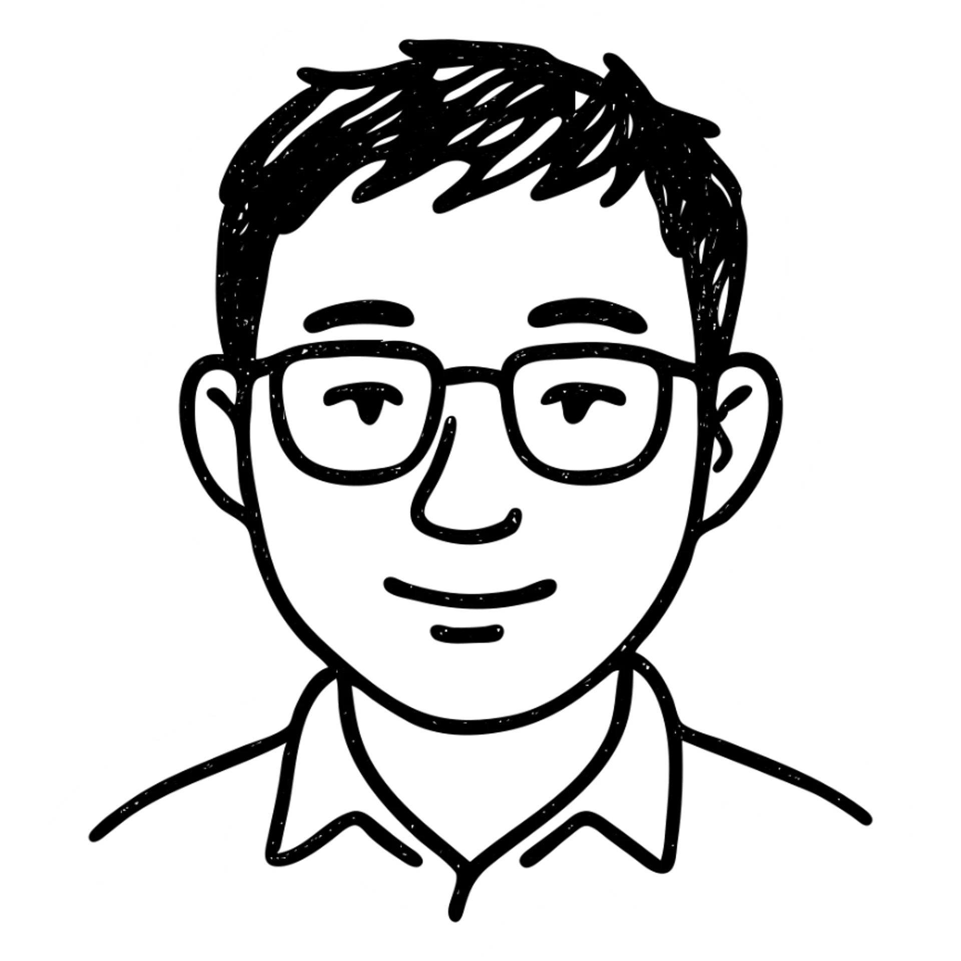 asian nerdy man with glasses, hand drawn outlined icon sticker