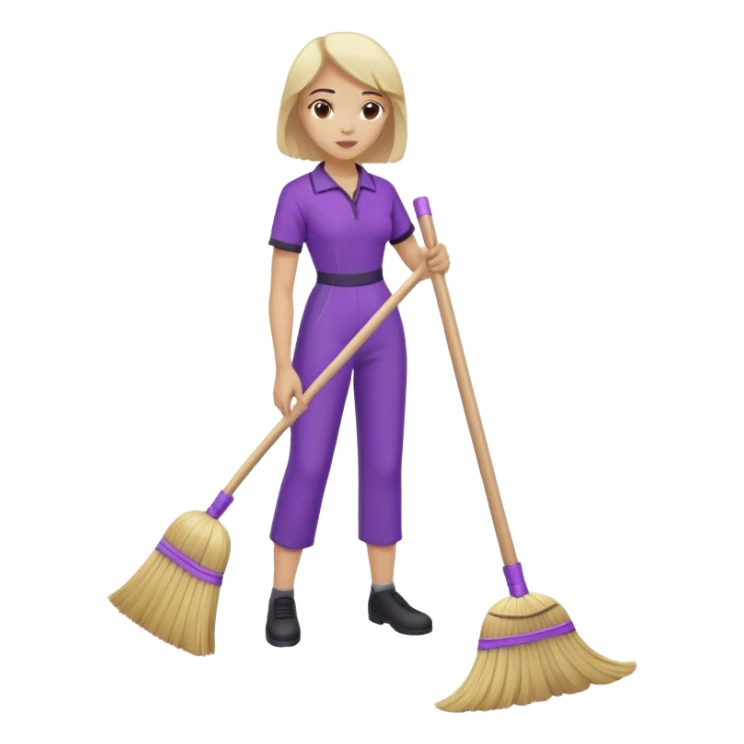 genie sweeping floor, no artifacts, no extras, two arms, one broom, purple clothing sticker