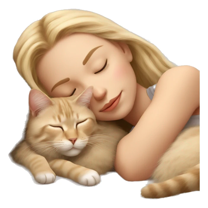 Pretty blonde girl sleeping with her beige main coon cat sticker