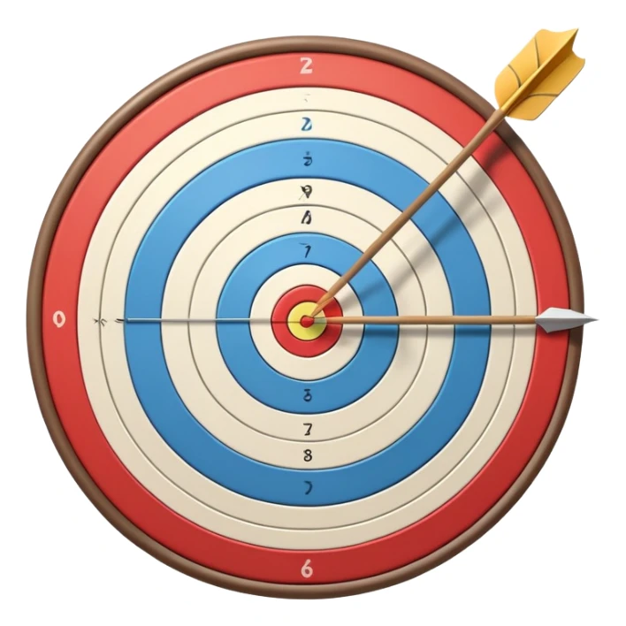 A bow with an arrow drawn back, aimed at a target with concentric rings. The background suggests a calm, outdoor archery range, emphasizing the precision, focus, and skill required in archery as a competitive sport. sticker